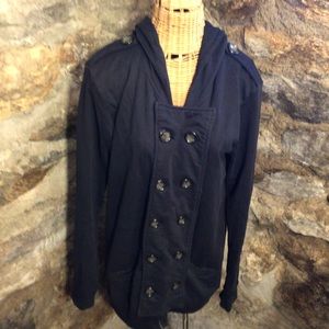Rails women’s black zip hoodie sweater double breasted button front captain Lg